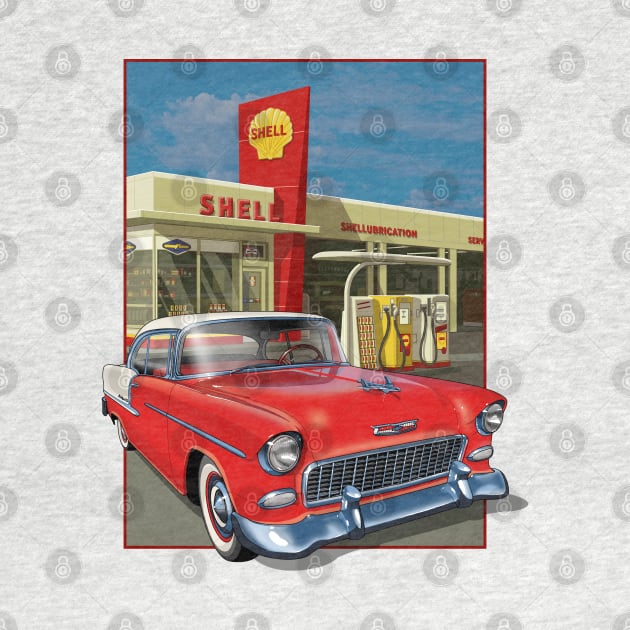 Gas station with 1955 Chevrolet. by candcretro